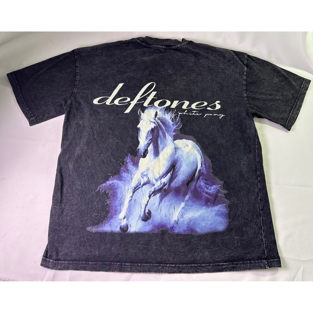 Deftones White Pony TShirt XL Acid Wash Charcoal Grey Double Sided Rock Band Y2K